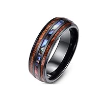 8mm Stainless Steel Ring Engagement Wedding Bands for Men Women Comfort Fit Wood and Abalone Shell Inlaid Size 4 to 14