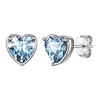 Silvora 925 Sterling Silver Heart Birthstone Stud Earrings,Birthstone Jewelry for Women Girls,with Gift Box