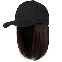 YEKEYI Baseball Cap Wig with Hair Extensions Synthetic Wig Hat for Women Adjustable Baseball Hat (black coffee)
