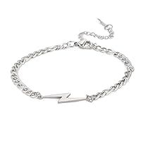 Lightning Bolt Bracelet for Men Women Lightning Flash Thunder Charm Dainty Beaded Bracelets Stainless Steel Layered Chain Bracelets Jewelry Gifts