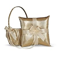 Gold & Ivory Flower Girl Basket & Ring Bearer Pillow Set Gold Wedding Basket | Gold Wedding Ring Pillow | Gold Ring Holder