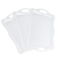 3-Pcs Melamine Serving Tray with Handles, Curved Sides & Raised Edge - Large Party Platter or TV Dinner Trays - Large Serving Trays - 17.5” x 11” - Set of 3, White