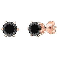 Six Prong-Set Brilliant Round Cut Black Diamond Daily wear Solitaire Stud Earring For Women Men Girls .925 Sterling Sliver (3MM To 8MM)
