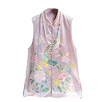 Acetate Fiber Chinese Style Vest Women's Autumn Retro Standing Collar Single Breasted Embroidered Top