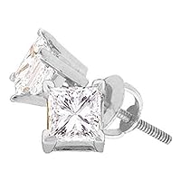 The Diamond Deal 14kt White Gold Unisex Princess Diamond Solitaire Stud Earrings 3/4 Cttw