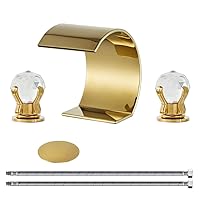 Shiny Polished Gold Widespread Bathroom Sink Faucet,8-16 Inch Basin Mixer Tap with Pop Up Drain,Two Crystal Handle Three Hole Brass Lavatory Vanity Faucet,French Gold