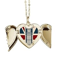 London Big Ben Union Jack United Kingdom UK Folded Wings Peach Heart Pendant Necklace
