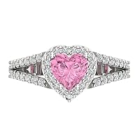 1.72ct Heart Cut Solitaire with Accent Halo split shank Pink Simulated Diamond designer Modern Statement Ring 14k White Gold