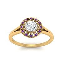 Choose Your Color 18K Gold Plated Prong Setting Round Ring Modern-Classic Wedding Engagement Solitaire Ring Daily Wear Party Wear Women and Girls Jewelry Size : 4 to 13