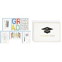 Hallmark Graduation Cards Assortment, Colorful Congrats (36 Cards and Envelopes, 6 Designs) & Graduation Thank You Cards, Graduation Cap (40 Thank You Notes and Envelopes)
