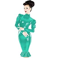 Plus Size Gothic Puff Sleeve Mermaid Dress Ladies PVC Midi Vestido (Peacock Green,L)