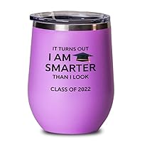 Graduation Pink Wine Tumbler 12oz - Smarter Than I Look - Graduation Gifts for Her Senior Graduation College Student College Graduate Classmate MBA Grad…