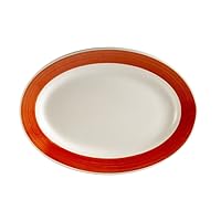 CAC China R-51-RED Rainbow Rolled Edge 15-1/2-Inch by 10-Inch Red Stoneware Oval Platter, Box of 12