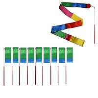 2M Dancer Ribbons Streamers Rhythmic Gymnastics Ribbon Wands Rods for Children Art Dances, Baton Twirling - Set of 10 Flame Colors
