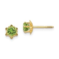 14k Yellow Gold Polished Screw back Post Earrings 4mm Simulated Peridot (Aug) Screw Back Earrings Measures 4x4mm Jewelry for Women