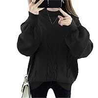 Winter Women Sweater Half Turtleneck Knit Pullover Loose Jumper Tops Black XL