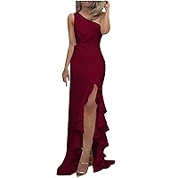 Women's Bohemian Solid Color Swing Round Neck Trendy Dress Casual Summer Beach Sleeveless Knee Length Flowy Red