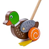 Bigjigs Toys Wooden Duck Push Along Toy - Quality Baby Wooden Toys, Push Along Toys for 1 Year Olds, Develops Mobility, Balance & Hand Eye Coordination Skills