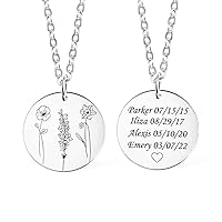 Personalized 1-4 Combined Birth Flower Necklace Gift for Her Custom Engraved Name Necklace Gift for Mom Necklaces for Women Birth Month Flower Necklace Bridesmaid Gift