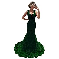 Women's Lace Appliques Long Mermaid Evening Dress Sleeveless Tulle Prom Dress Ball Gown