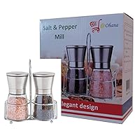 The Best Set of Mills - Elegant Salt and Pepper Grinders with a Stand | Premium Stainless Steel Mills with Adjustable Ceramic Coarseness - Top Performance for Everyday Kosher Kitchen Use