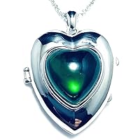 L7920 Heart Shape (15x15mm) Locket Mt St Helens Green Helenite May Birthstone Sterling Silver Pendant