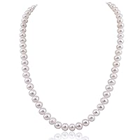 White 7.5-8.0mm A Quality Freshwater Cultured Pearl Necklace with rhodium plated base metal Clasp
