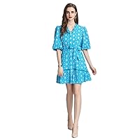 Women Maxi Mini Dress Blue Floral Half Sleeve Elegant Outdoor Dress
