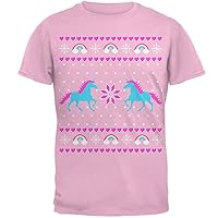 Unicorn Rainbow Ugly Christmas Sweater Mens T Shirt Light Pink X-LG