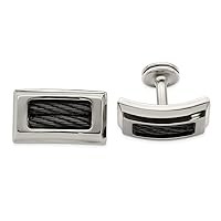 24mm Edward Mirell Titanium and Black Memory Cable Polished Cufflinks Jewelry Gifts for Men