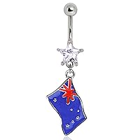 WildKlass Jewelry 316L Surgical Steel Australia Flag Navel Ring