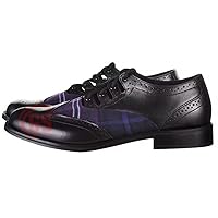 Men's Scottish Tartan Kilt Shoes Real Leather Black with Custom Kilts Tartan