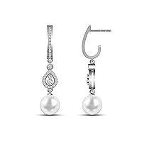 9 mm South Sea Cultured Pearl and 0.478 carat total weight diamond accent Earring in 14KT White Gold