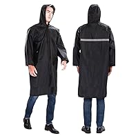 Hooded Rain Poncho Raincoats for Adults Long Rain Jacket Oxford Cloth Waterproof Windbreaker With Reflective Strips, Reusable Lightweight Rain Gear for Hiking, Camping, Hunting, Fishing, Black