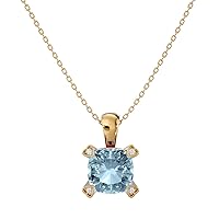 Certified Birthstone Necklace in 10K White/Yellow/Rose Gold with 0.02 Ct Round Natural Diamond & 2 Ct Cushion Solitaire Gemstone Pendant Necklace for Women | Birthstone Jewelry for Her