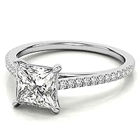 Petite Halo Vine Moissanite Diamond Ring Set, 1.00 CT Princess Moissanite Engagement Ring Set, Wedding Ring Set, Bridal Ring, Annivrsary/Promise Rings for Wife
