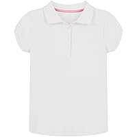 Nautica Girls' School Uniform Short Sleeve Polo Shirt, Button Closure, Soft Pique Fabric