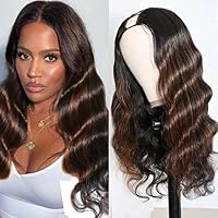 Body Wave Malaysian Remy Human Hair 1X3 U Part Wigs For Women #4/#30 Highlight Water Wave Machine Made Full Head Clip in Half Upart Wig with Pre Plucked Baby hair Glueless-22inch 130% Density