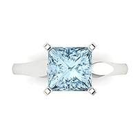 Clara Pucci 2.45ct Princess Cut Solitaire Natural Swiss Blue Topaz Excellent VVS1 Classic Anniversary Promise Bridal ring 18k White Gold
