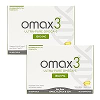 Omax3 Natural Omega 3 Fish Oil Pills 1500 MG EPA DHA - Omega3 Fatty Acid Muscle & Joint Support Supplements - Gluten Free, Wild Caught, Non GMO, 60-Day Supply Blister Packed (2 Boxes)