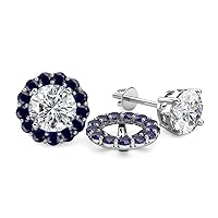 Round Blue Sapphire 0.82 ctw Halo Jackets for Stud Earrings in 14K Gold