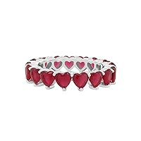 Heart Shape Ruby 14k White Gold Plated 925 Sterling Silver Eternity Band Ring For Womens.