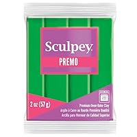 Sculpey Premo Polymer Oven-Bake Clay, Green, Non Toxic, 2 oz. bar, Great for jewelry making, holiday, DIY, mixed media and home décor projects. Premium clay Great for clayers and artists.