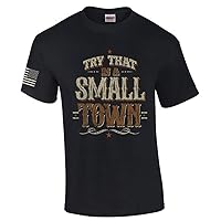 Try That in A Small Town Cow Skull Country Music Mens Short Sleeve T-Shirt Graphic Tee