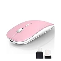 Wireless Bluetooth Mouse, (BT5.2/3.0 and USB 2.4G) Dual Mode Portable Ergonomic Mice Wireless with USB Receiver Compatible with MacBook Pro/Air/Mac/iPad/Laptop/Tablet/PC/Desktop, Pink