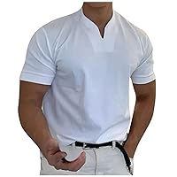 Mens Fashion Shirts Casual Solid Color V Neck Gentleman's Business Short Sleeve Fitness T Shirt