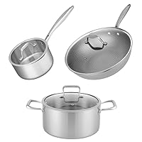 304 Stainless Steel Wok Set Kitchen Non-Stick Combination Soup Milk Pot Three-Piece