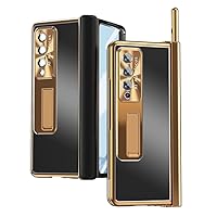Anti-Falling Aluminum Protection Fashion Case for Samsung Galaxy Z Fold 4 5G Fold 3 Fodl3 Zfold4 Tempered Glass Shockproof Cover,Gold and Black,for Samsung Z Fold 3