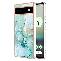 Compatible with Google Pixel 6a Cases for Women, TPU IMD Personalized Green Marble Series Slim Phone Case with Scratch-Proof Shockproof Back Protective Cover for Pixel6a 6.1