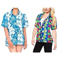 LA LEELA Women's Swim Hawaiian Shirt Office Wear Short Sleeve Shirts Work from Home Clothes Women Beach Shirt Blouse Shirt Combo Pack of 2 Size X - Large
